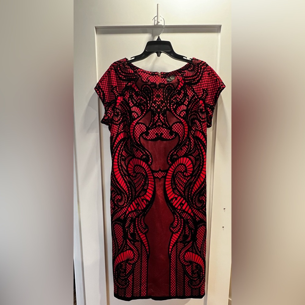 Worthington | Red Dress w/ Velvet Paisley